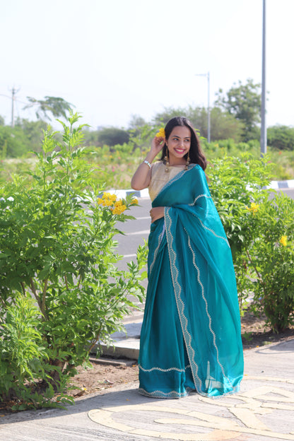 Teal Blue Fendi Drape with Signature Stone Detailing