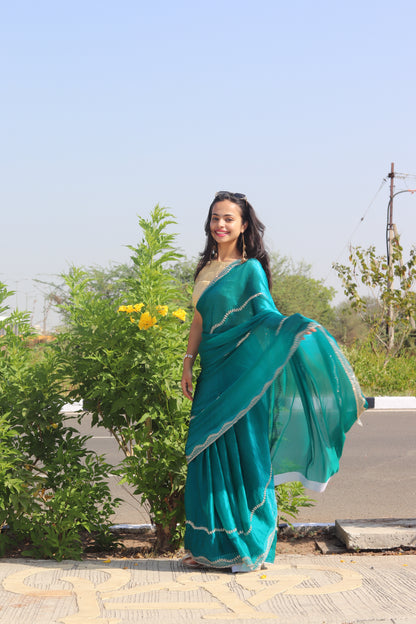 Teal Blue Fendi Drape with Signature Stone Detailing