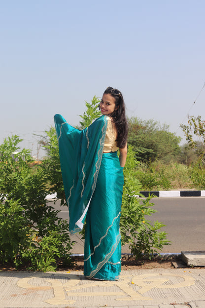 Teal Blue Fendi Drape with Signature Stone Detailing