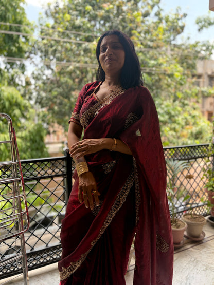 Antique Maroon , Rendered in Satin Silk