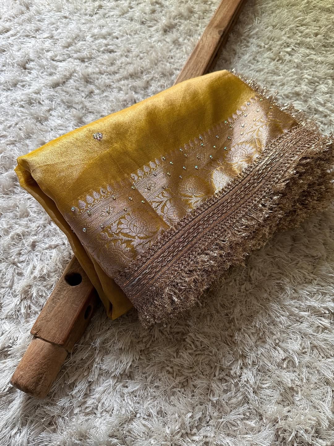 Yellow Banarasi Soft Maharani Glass Tissue Silk Saree