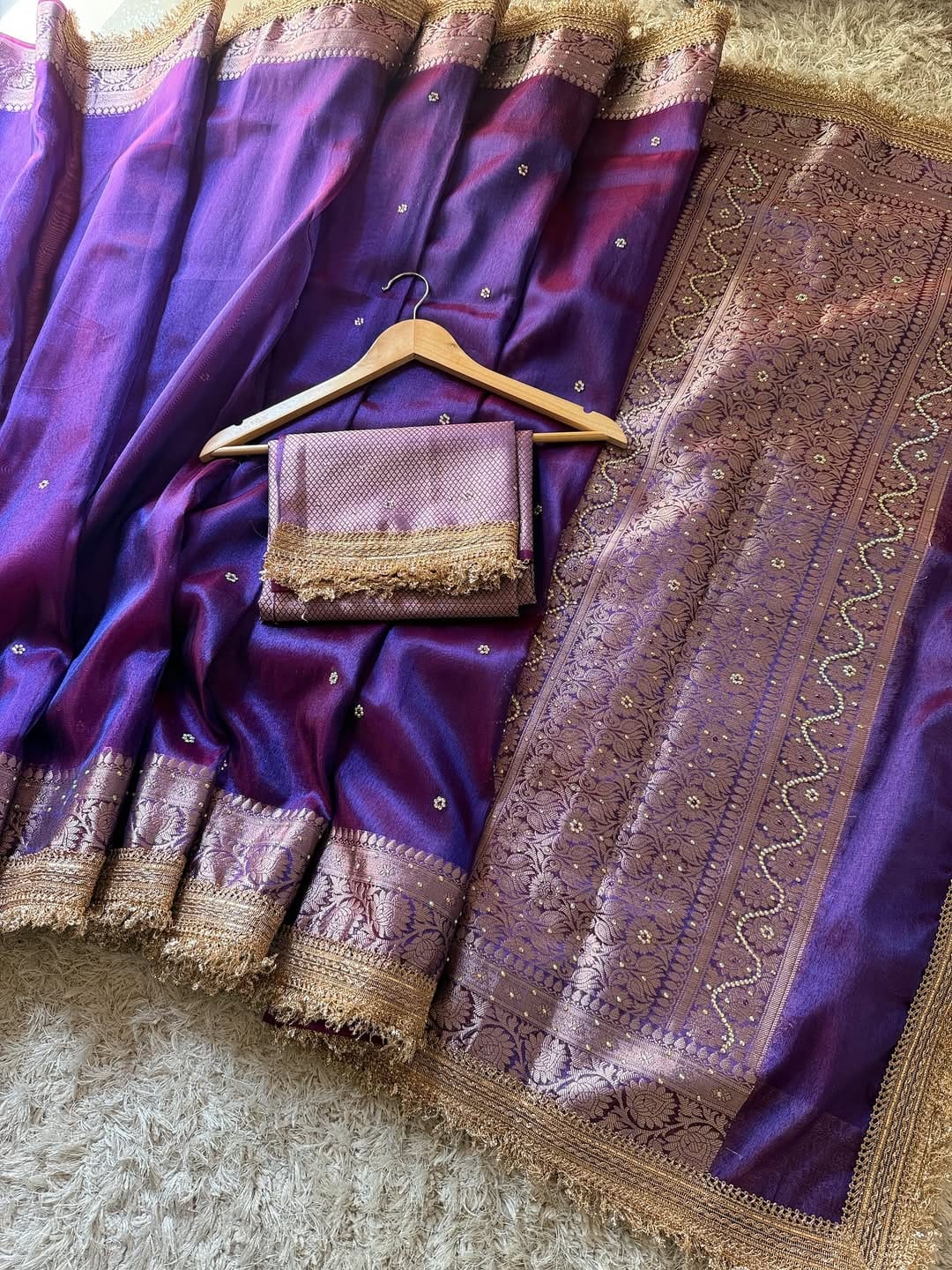 Blue Banarasi Soft Maharani Glass Tissue Silk Saree