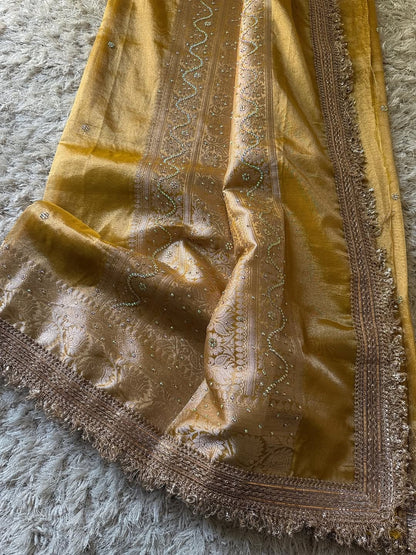 Yellow Banarasi Soft Maharani Glass Tissue Silk Saree