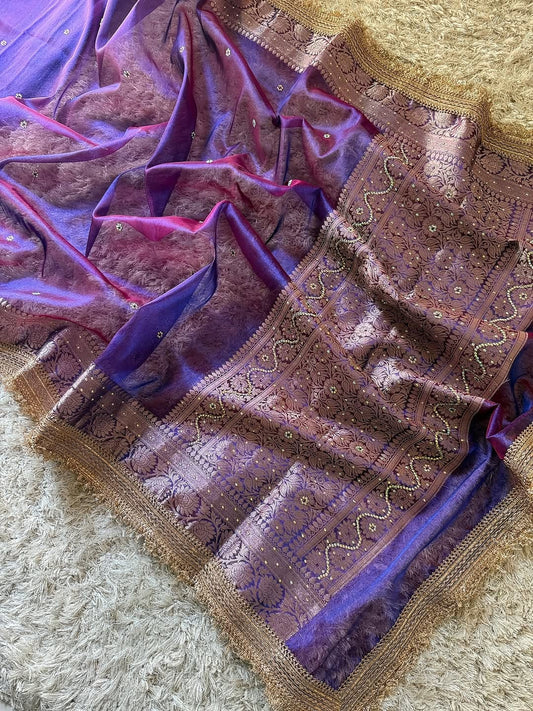 Blue Banarasi Soft Maharani Glass Tissue Silk Saree