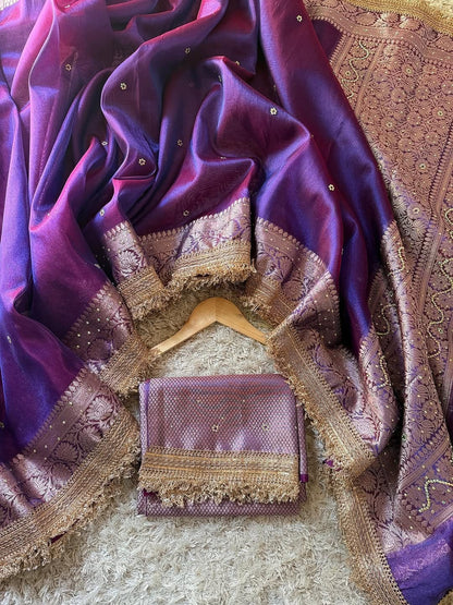 Blue Banarasi Soft Maharani Glass Tissue Silk Saree