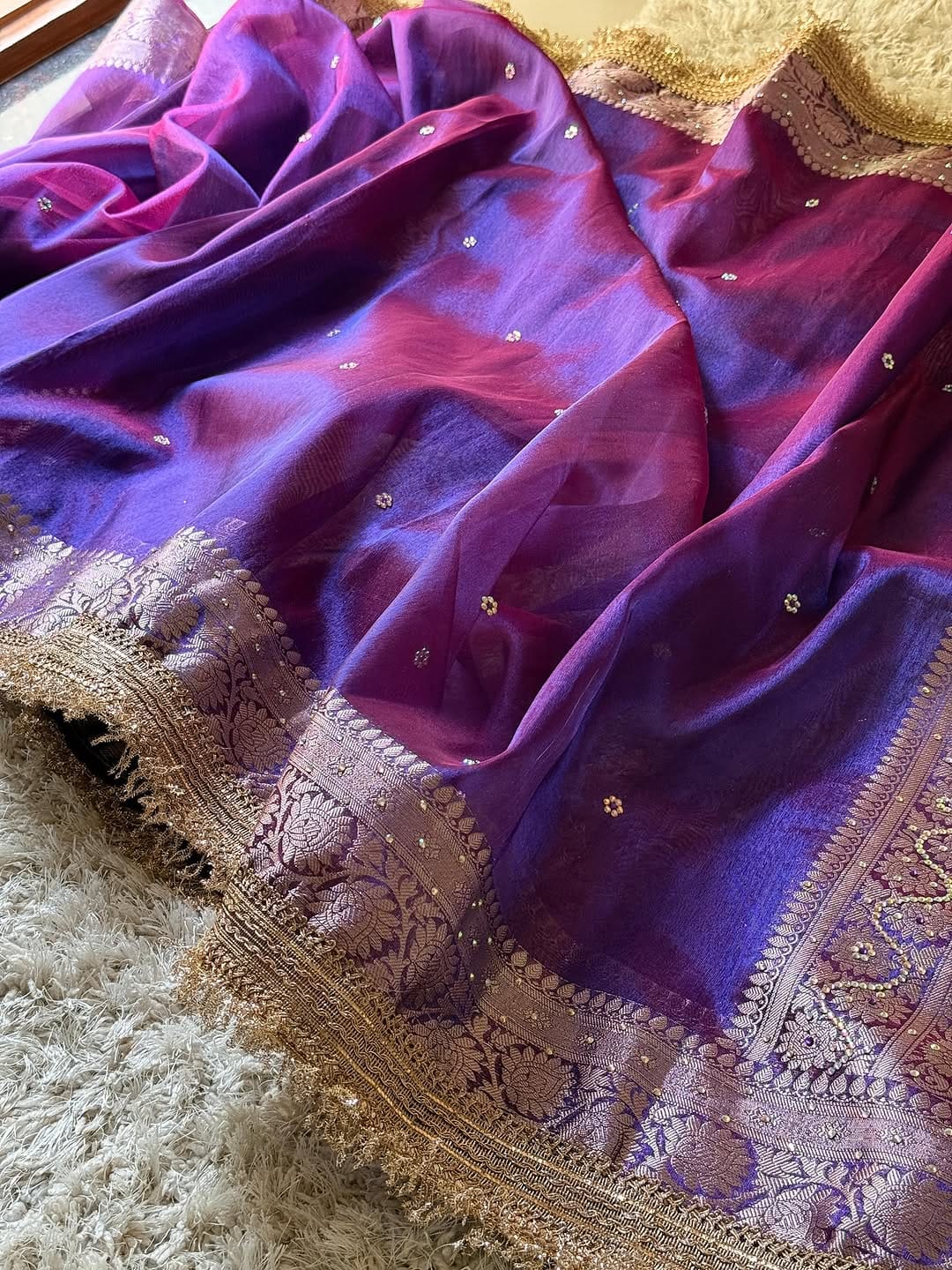 Blue Banarasi Soft Maharani Glass Tissue Silk Saree