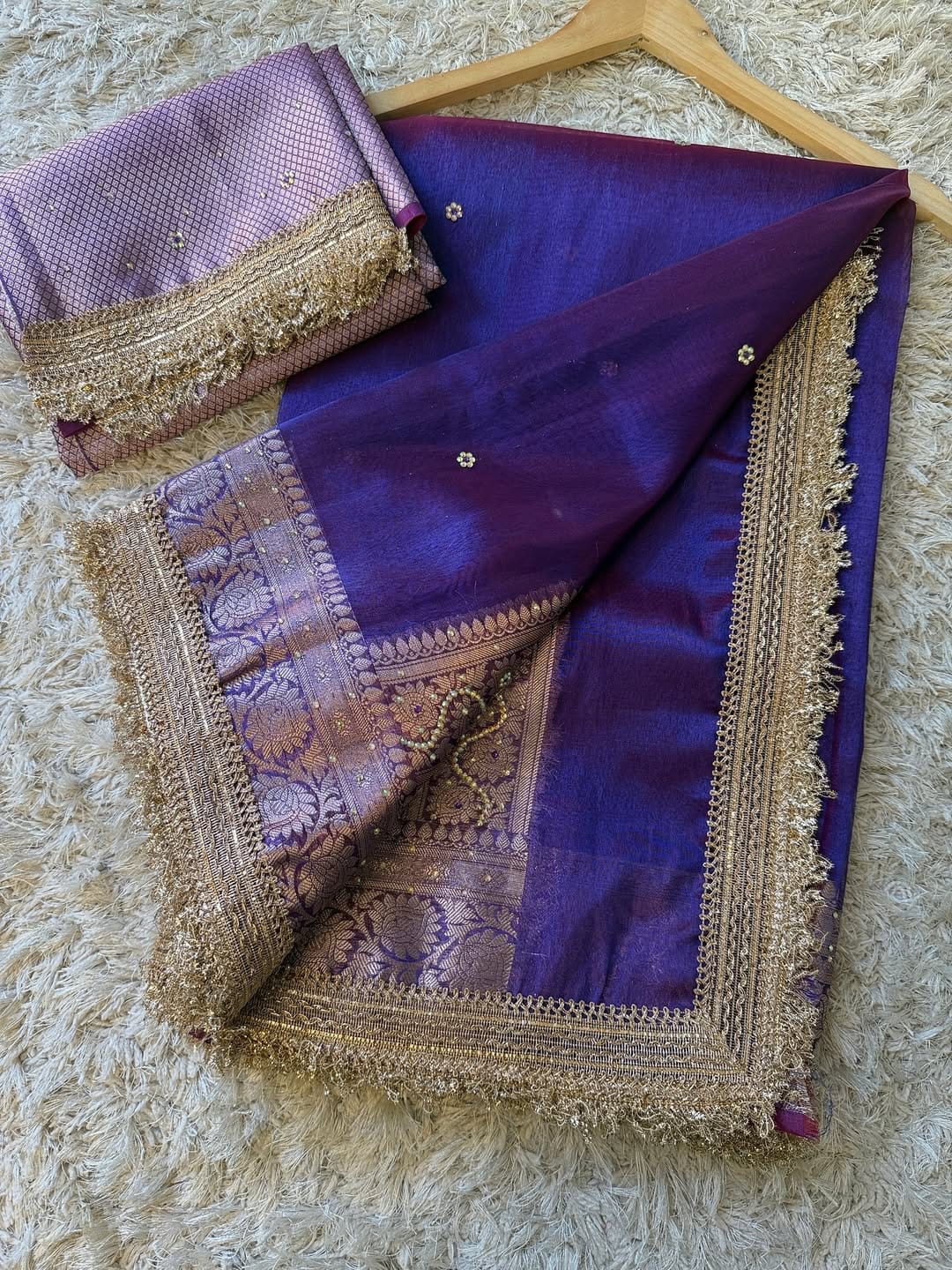 Blue Banarasi Soft Maharani Glass Tissue Silk Saree