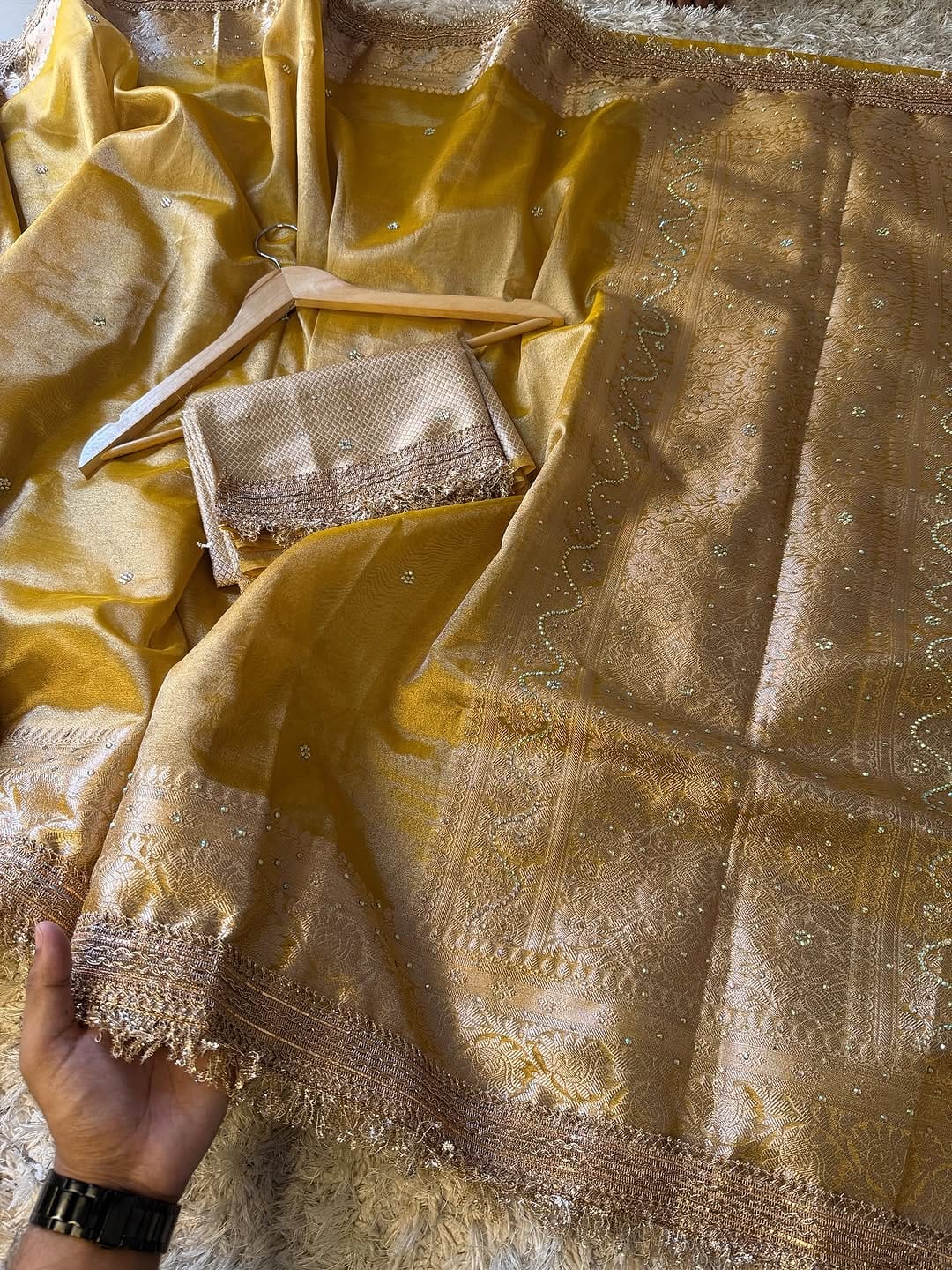 Yellow Banarasi Soft Maharani Glass Tissue Silk Saree