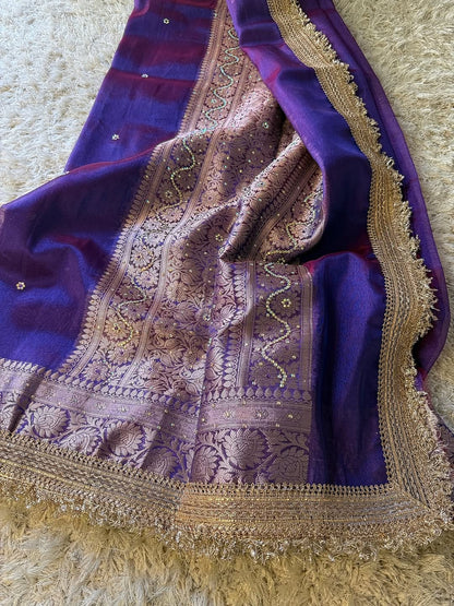 Blue Banarasi Soft Maharani Glass Tissue Silk Saree
