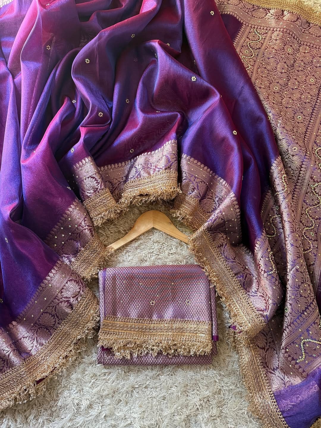 Blue Banarasi Soft Maharani Glass Tissue Silk Saree