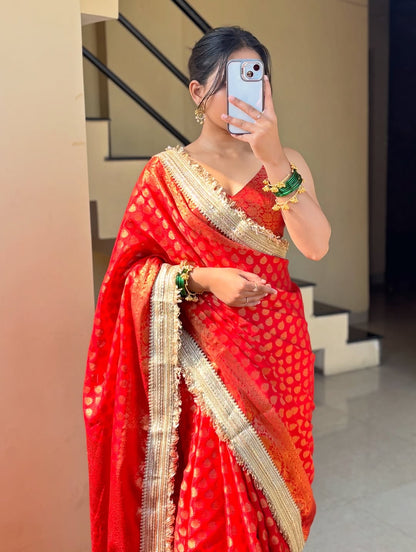 Sindoor Red Banarasi Soft Georgette Silk Saree