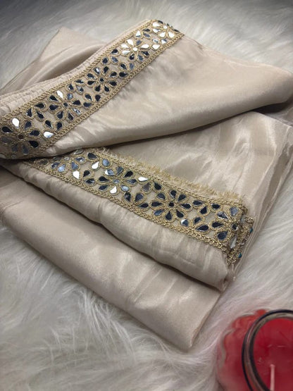 Ivory Gold Banarasi Soft Glass Silk Saree