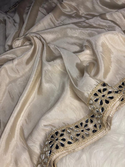 Ivory Gold Banarasi Soft Glass Silk Saree