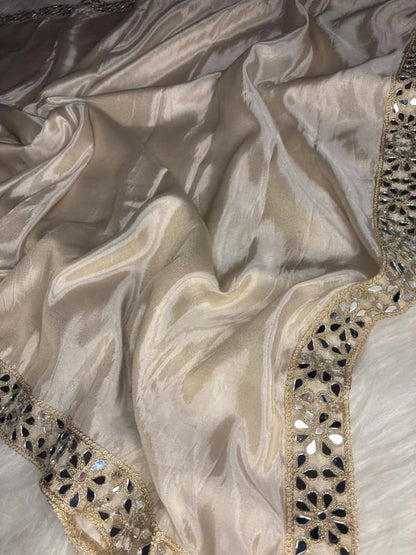 Ivory Gold Banarasi Soft Glass Silk Saree