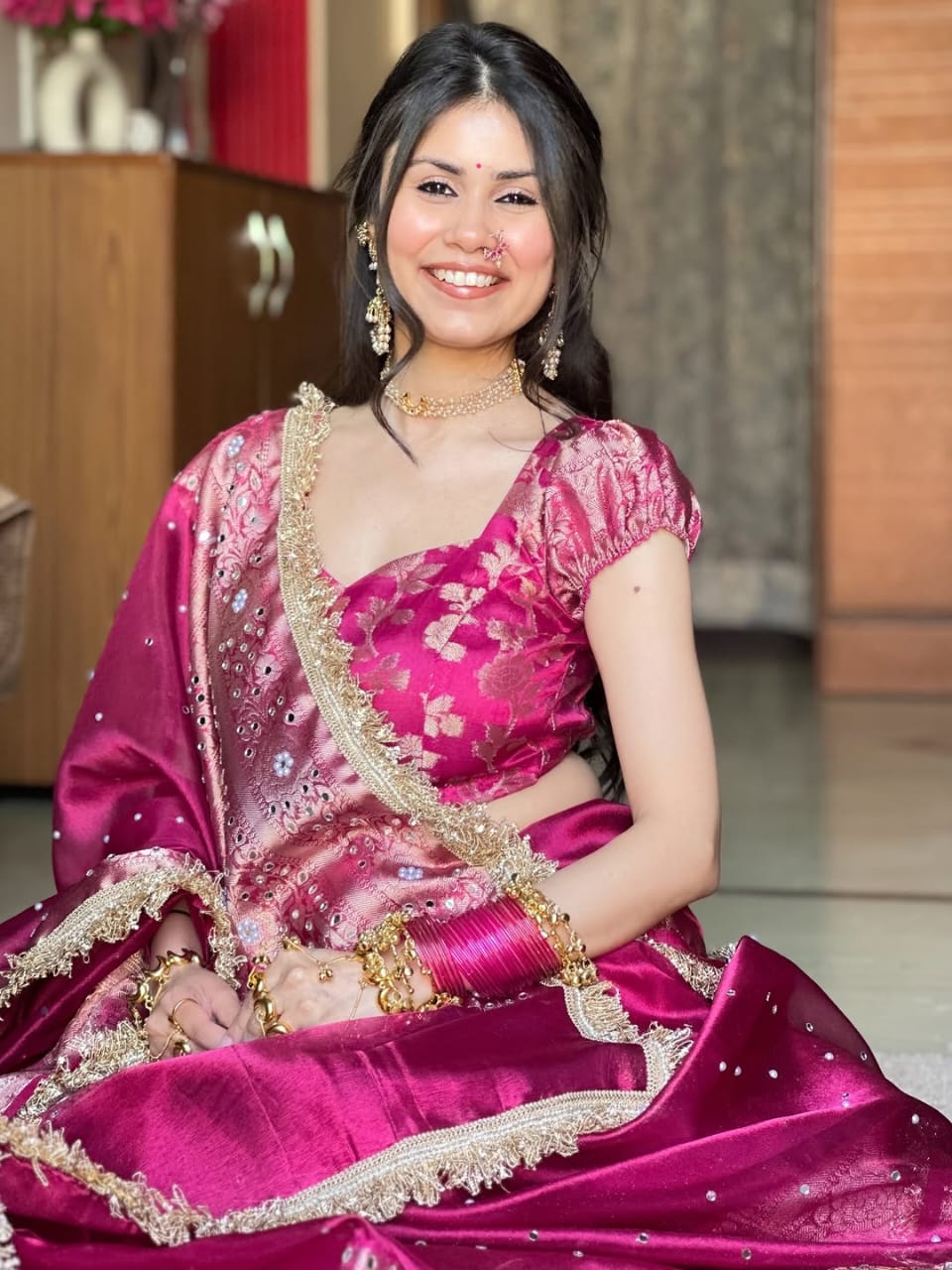 Rani Pink Banarasi Soft Maharani Glass Tissue Silk saree