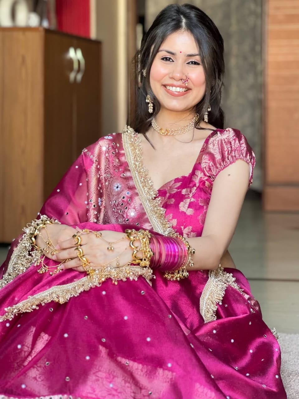 Rani Pink Banarasi Soft Maharani Glass Tissue Silk saree