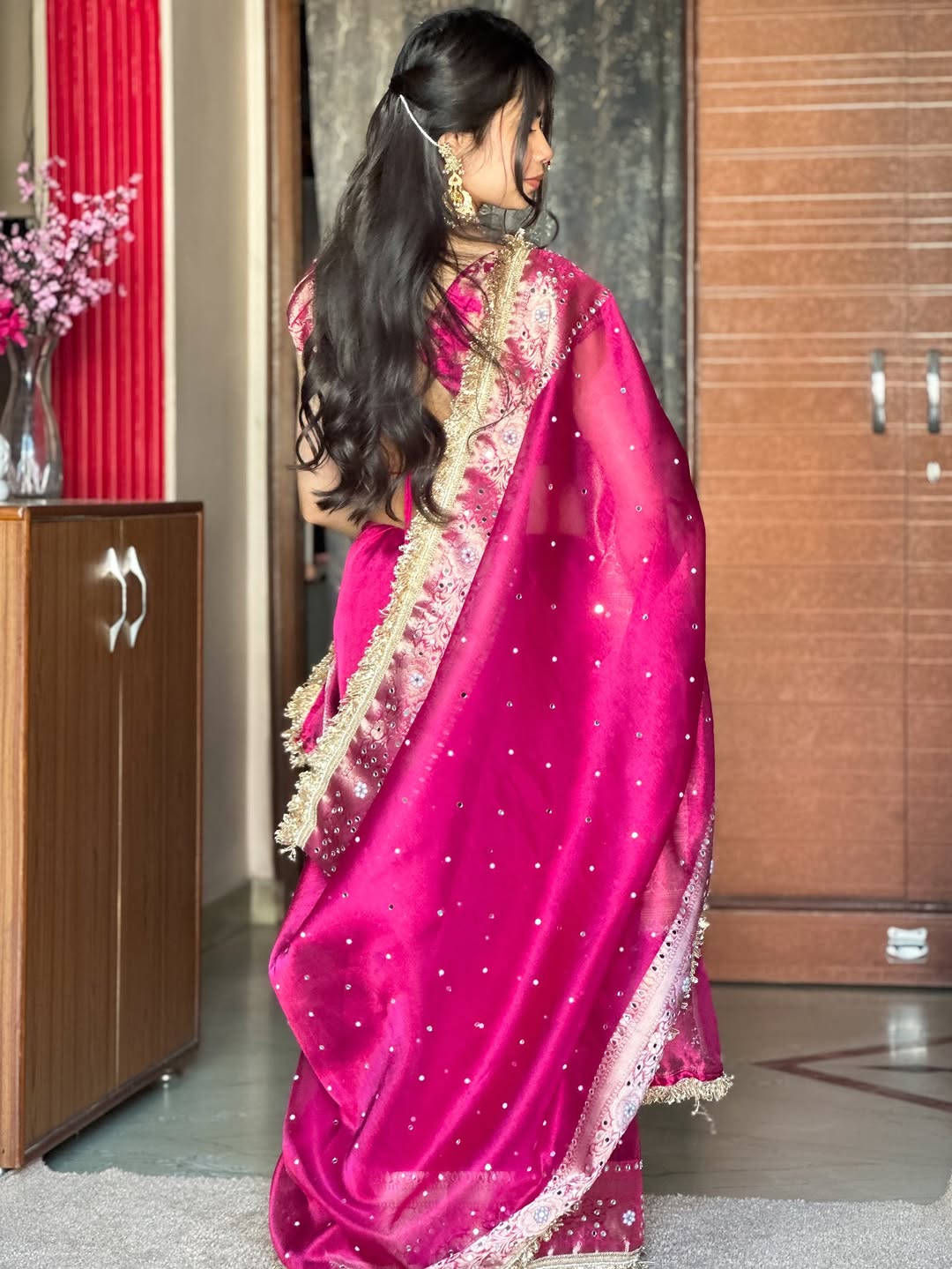Rani Pink Banarasi Soft Maharani Glass Tissue Silk saree
