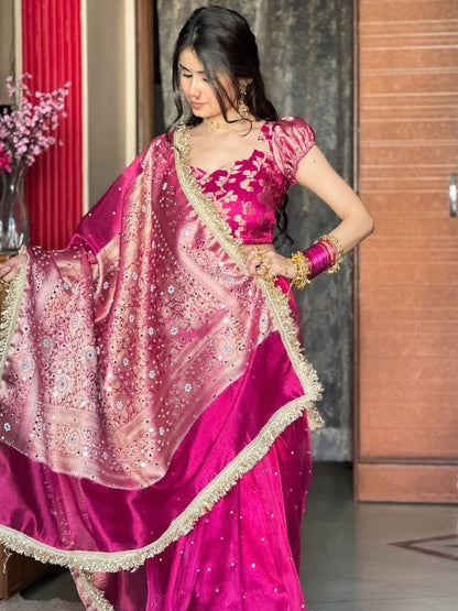 Rani Pink Banarasi Soft Maharani Glass Tissue Silk saree
