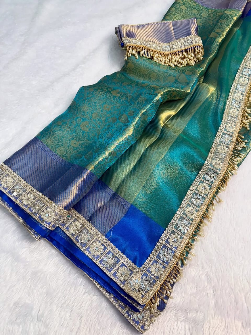 Teal Green Banarasi Soft Kanchi Silk saree