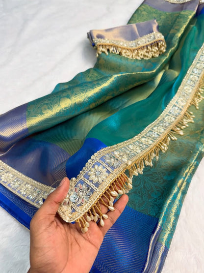 Teal Green Banarasi Soft Kanchi Silk saree