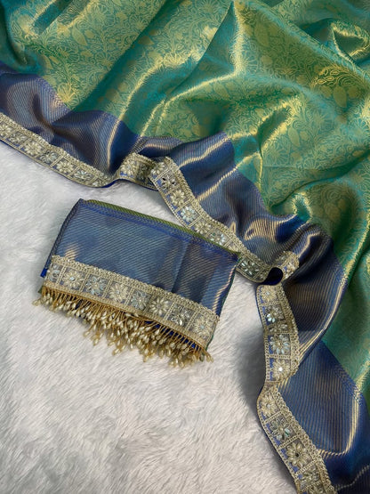 Teal Green Banarasi Soft Kanchi Silk saree