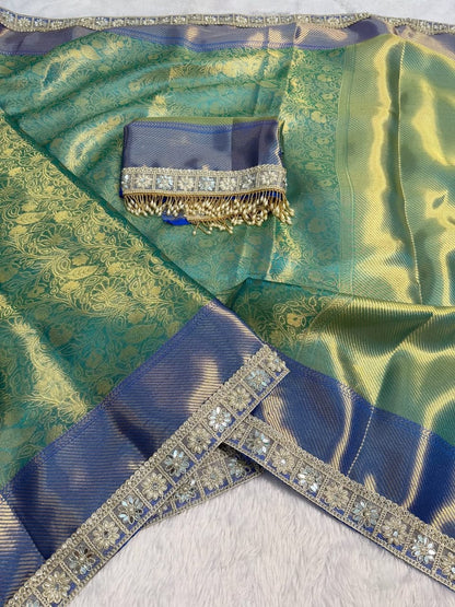 Teal Green Banarasi Soft Kanchi Silk saree