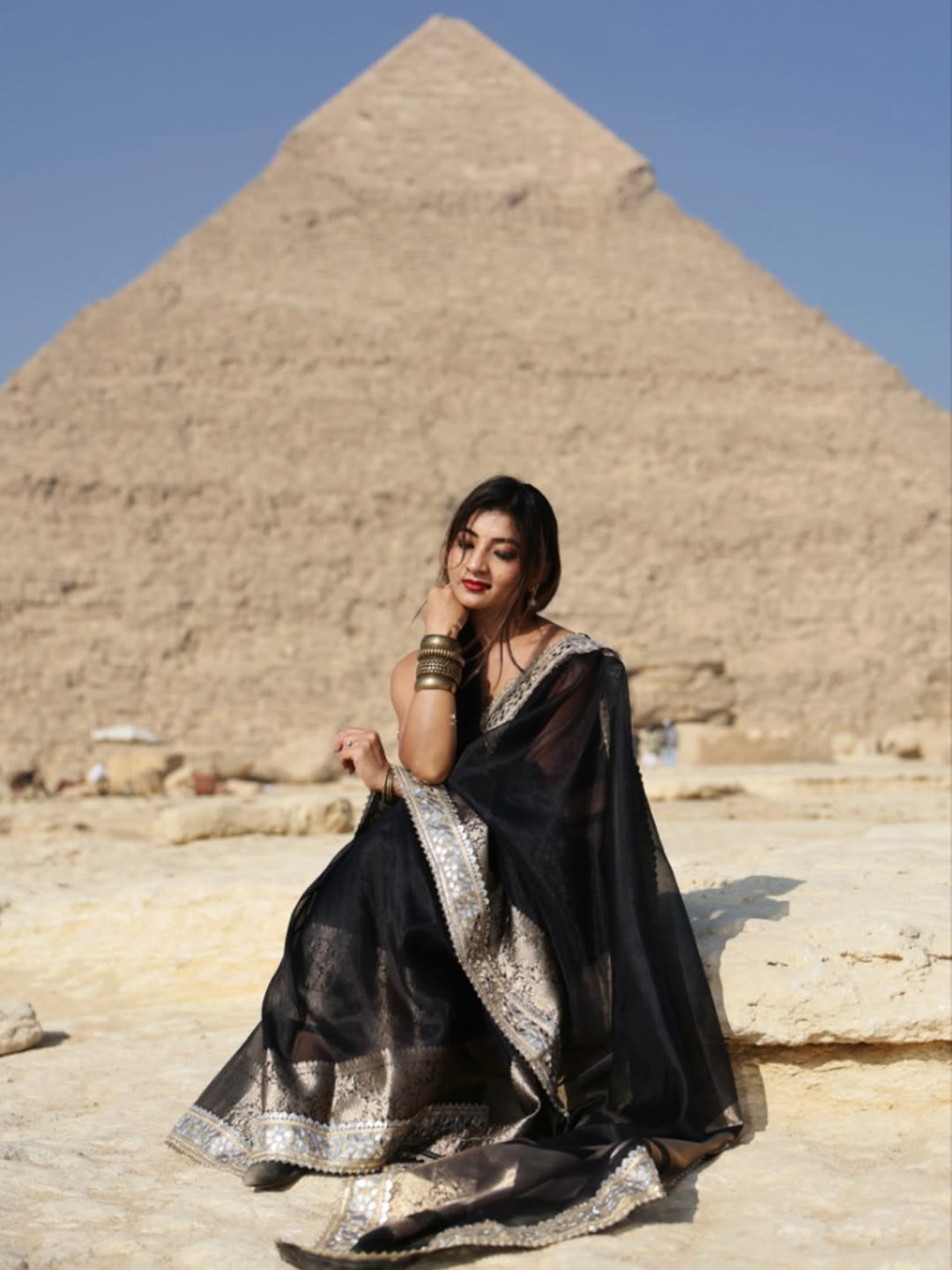Black Banarasi Soft Glass Tissue Silk Saree