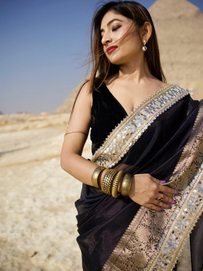 Black Banarasi Soft Glass Tissue Silk Saree
