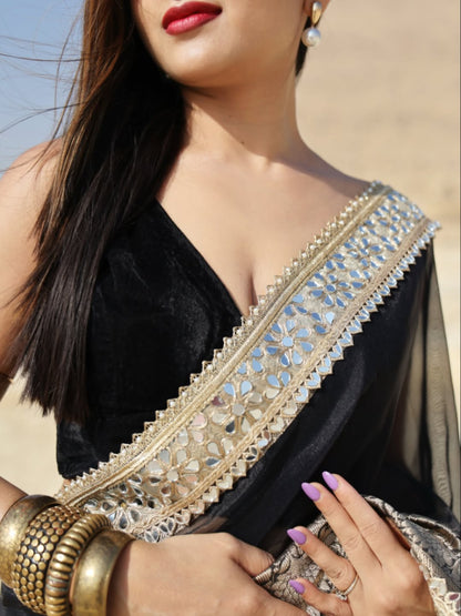 Black Banarasi Soft Glass Tissue Silk Saree