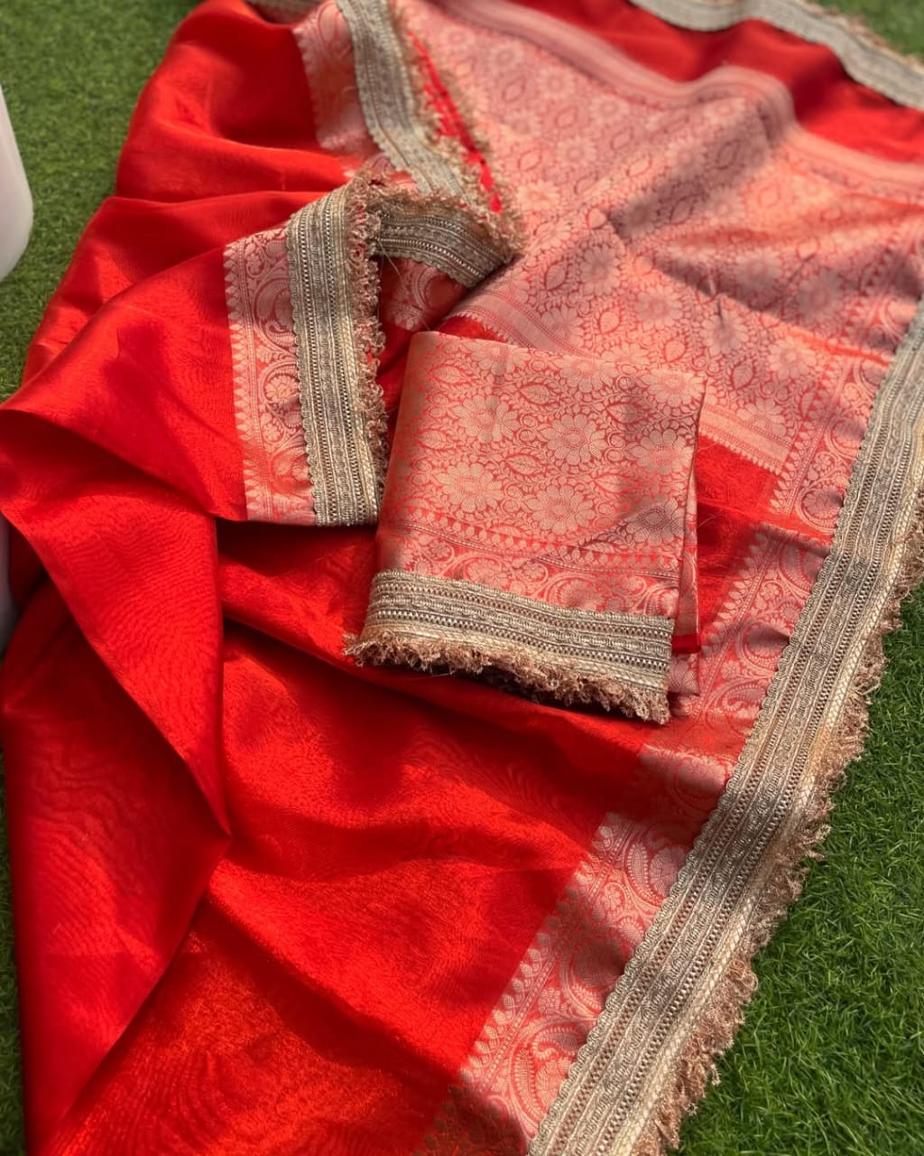 Red Banarasi Soft Tissue Silk Saree