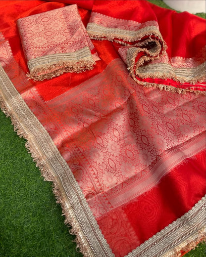 Red Banarasi Soft Tissue Silk Saree