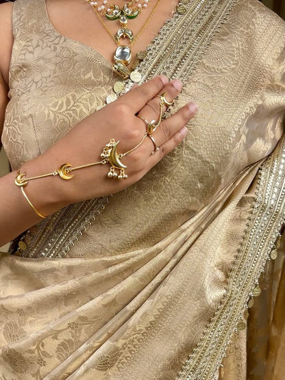 Antique Gold Banarasi Soft Jaal Tissue Silk Saree