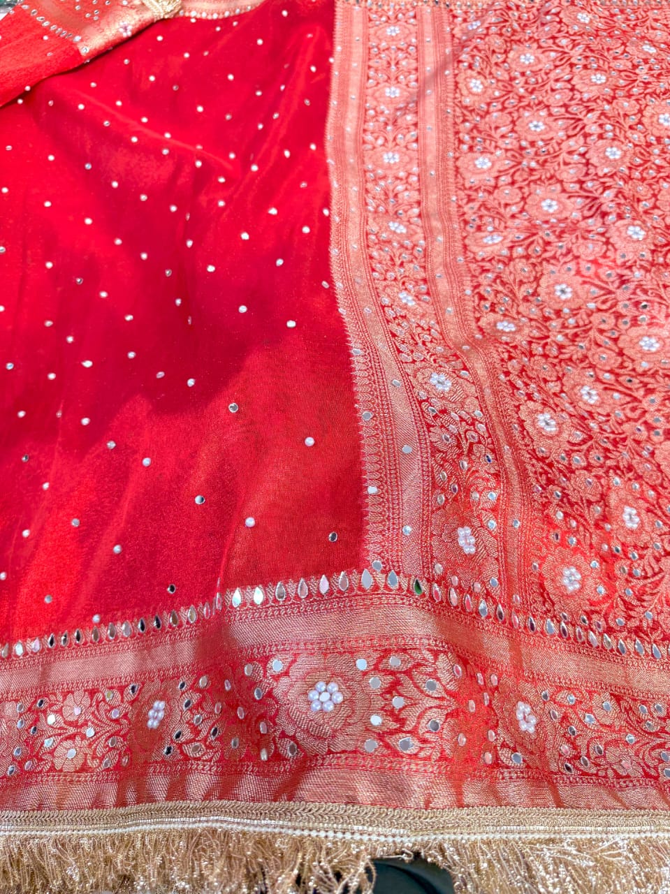 Red Banarasi Soft Maharani Glass Tissue Silk saree