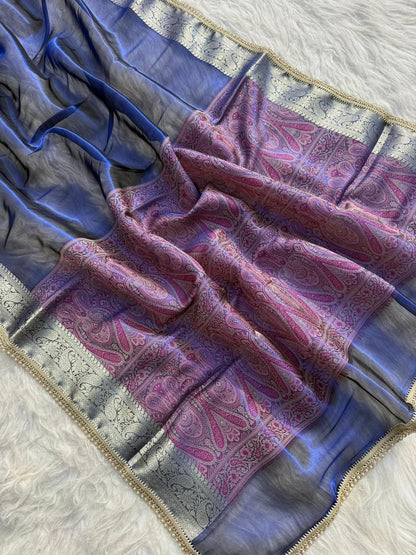 Blue Banarasi Soft Tissue Pashmina Silk Saree