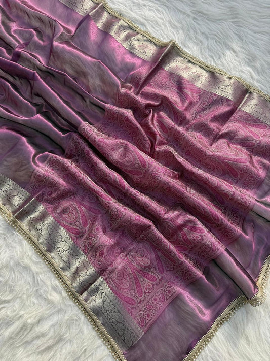 Purple Banarasi Soft Tissue Pashmina Silk Saree