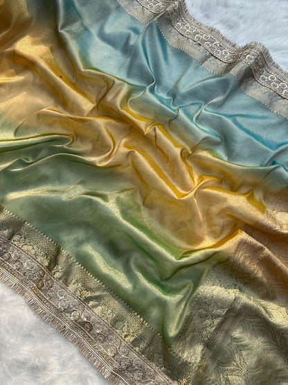 3D Multi Shade Tissue Saree with Embroidery Border