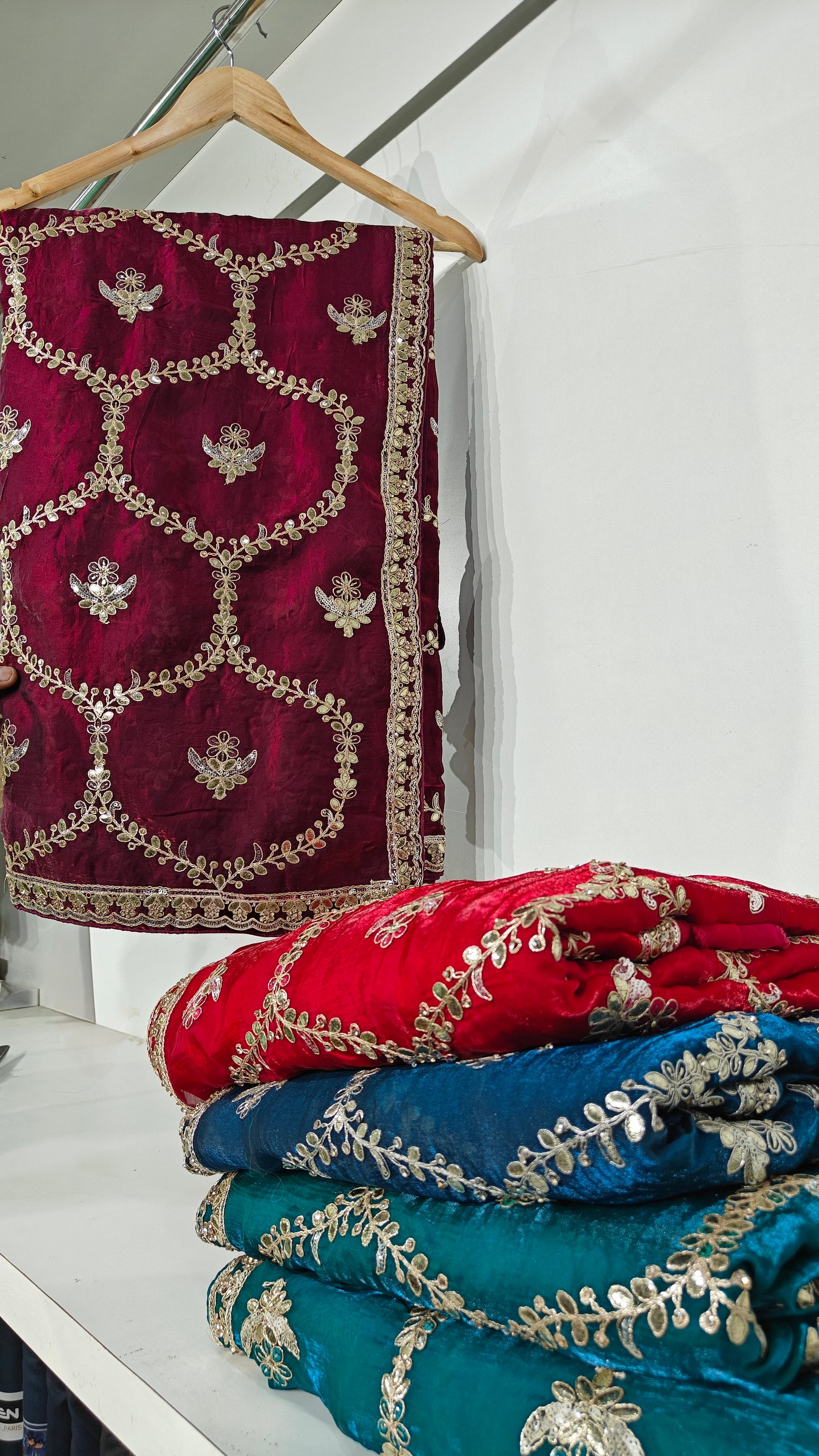 Wine Gotta Patti Satin Silk Saree