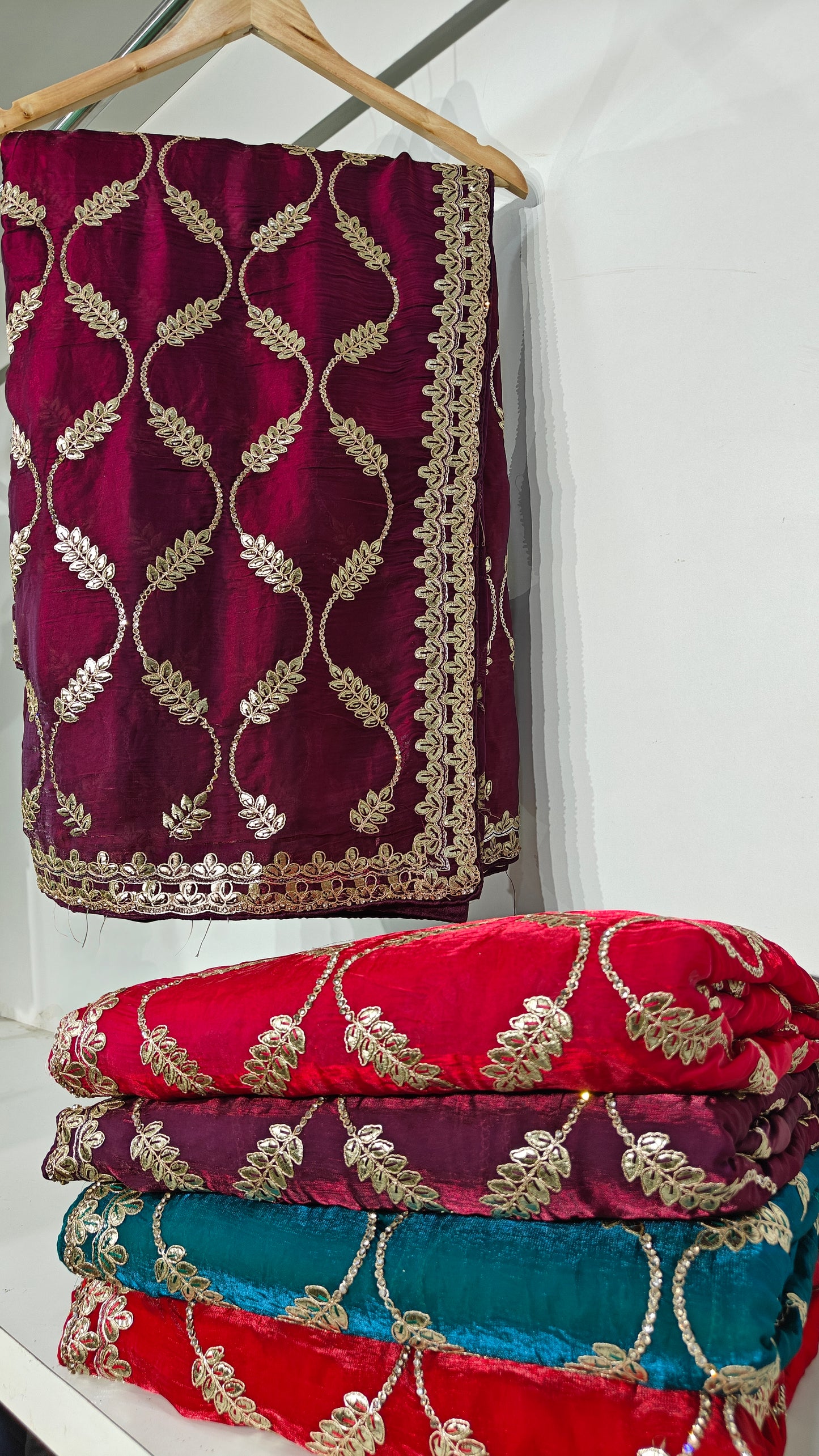 Wine Gotta Patti Satin Silk Saree