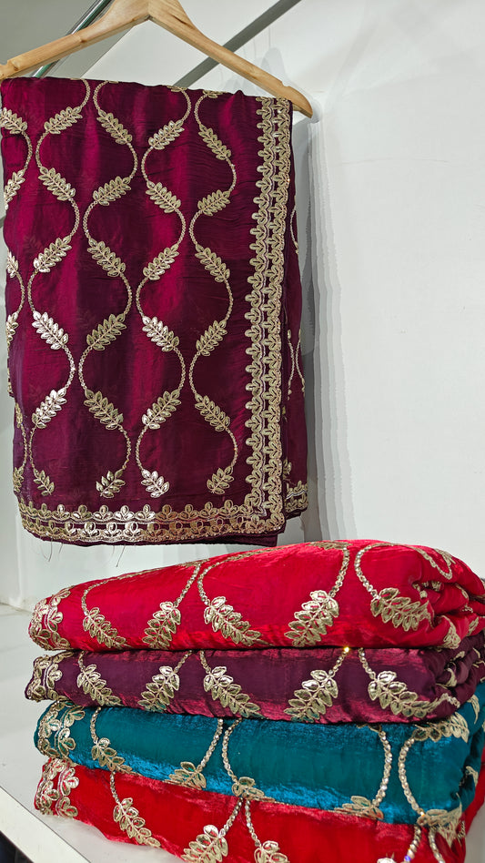 Wine Gotta Patti Satin Silk Saree