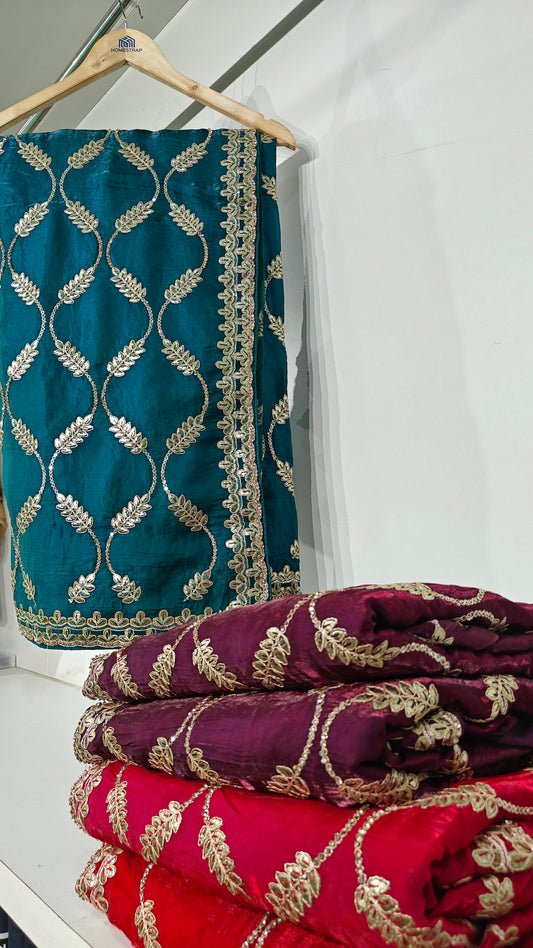 Teal Blue Gotta Patti Satin Silk Saree