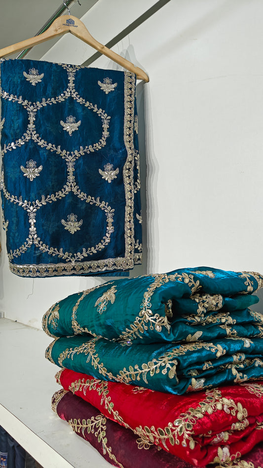 Ink Blue Gotta Patti Satin Silk Saree
