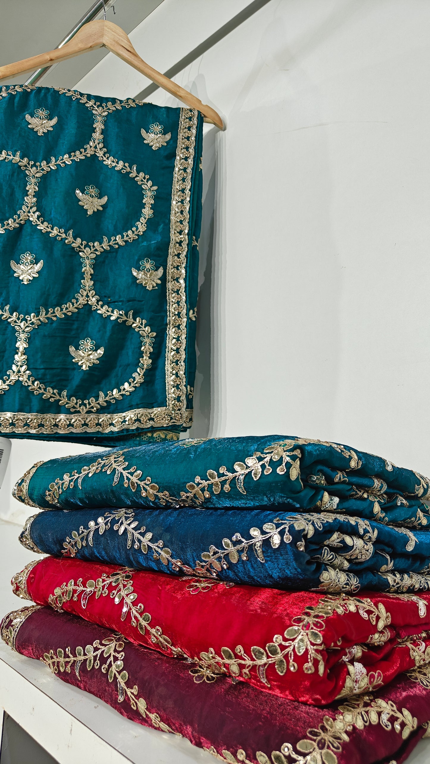Teal Blue Gotta Patti Satin Silk Saree