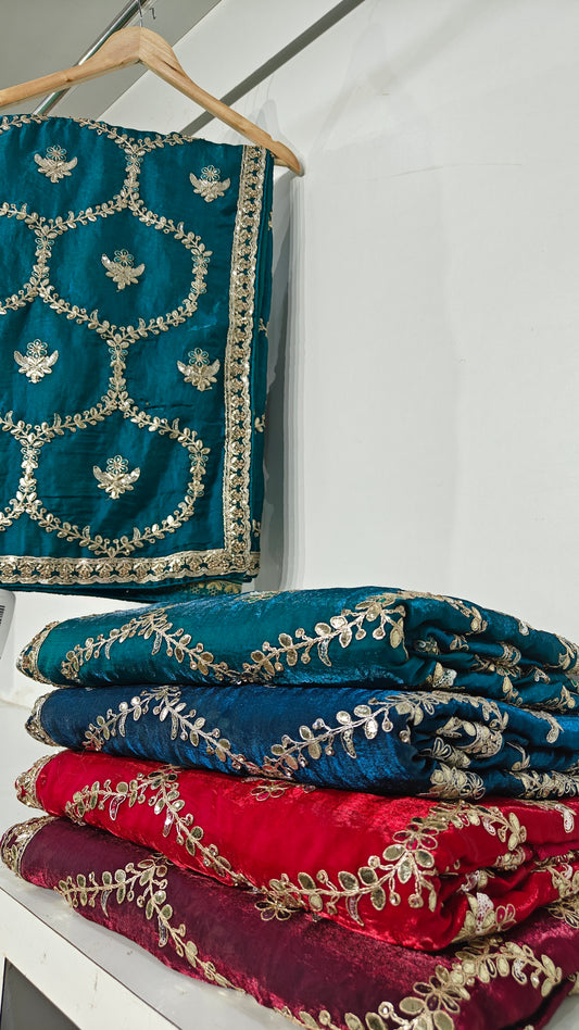 Teal Blue Gotta Patti Satin Silk Saree
