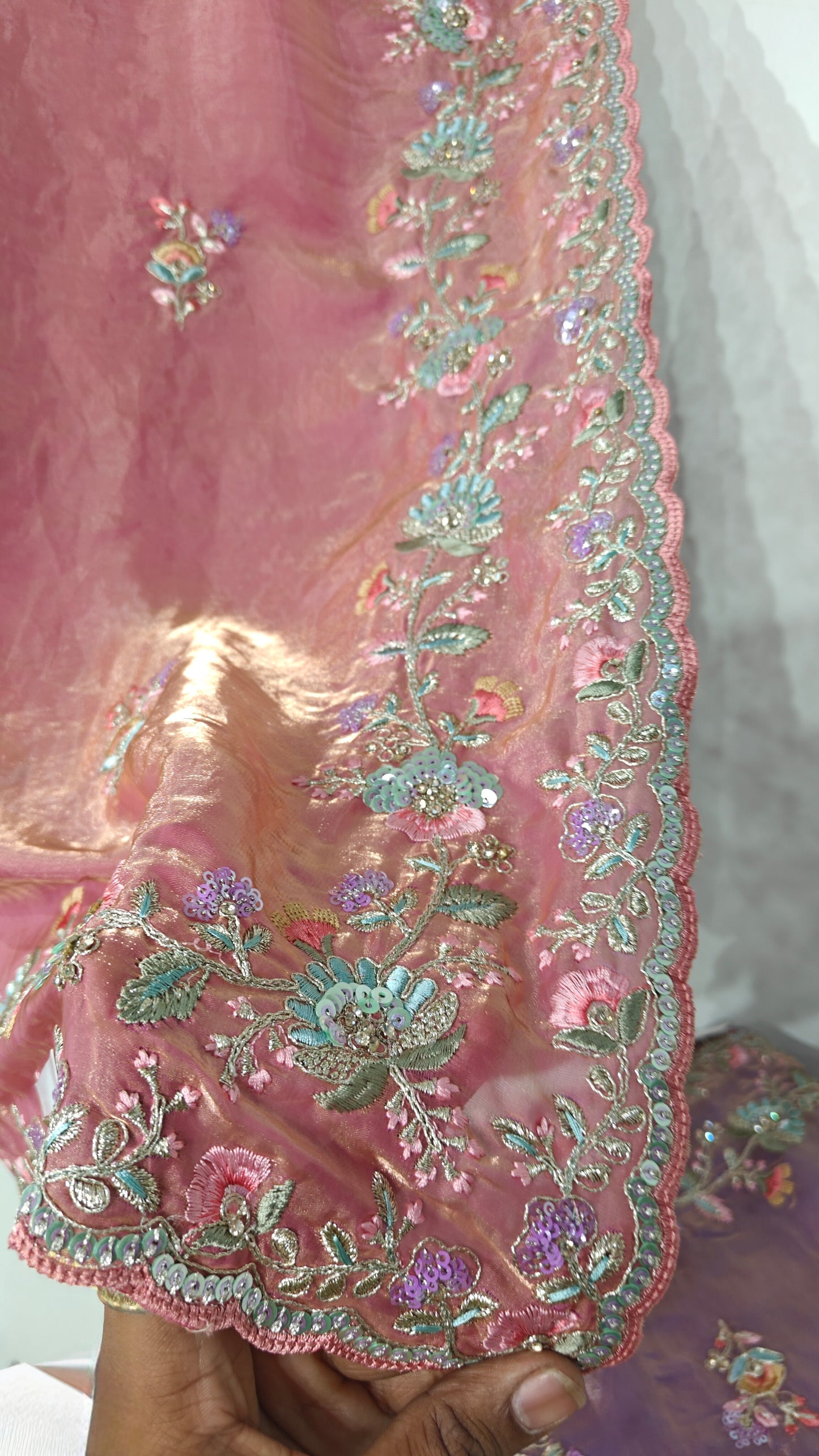 Blush Pink Satin Silk Saree