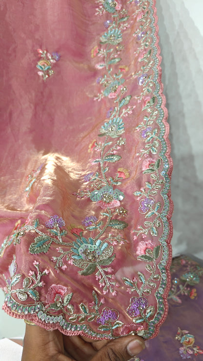 Blush Pink Satin Silk Saree