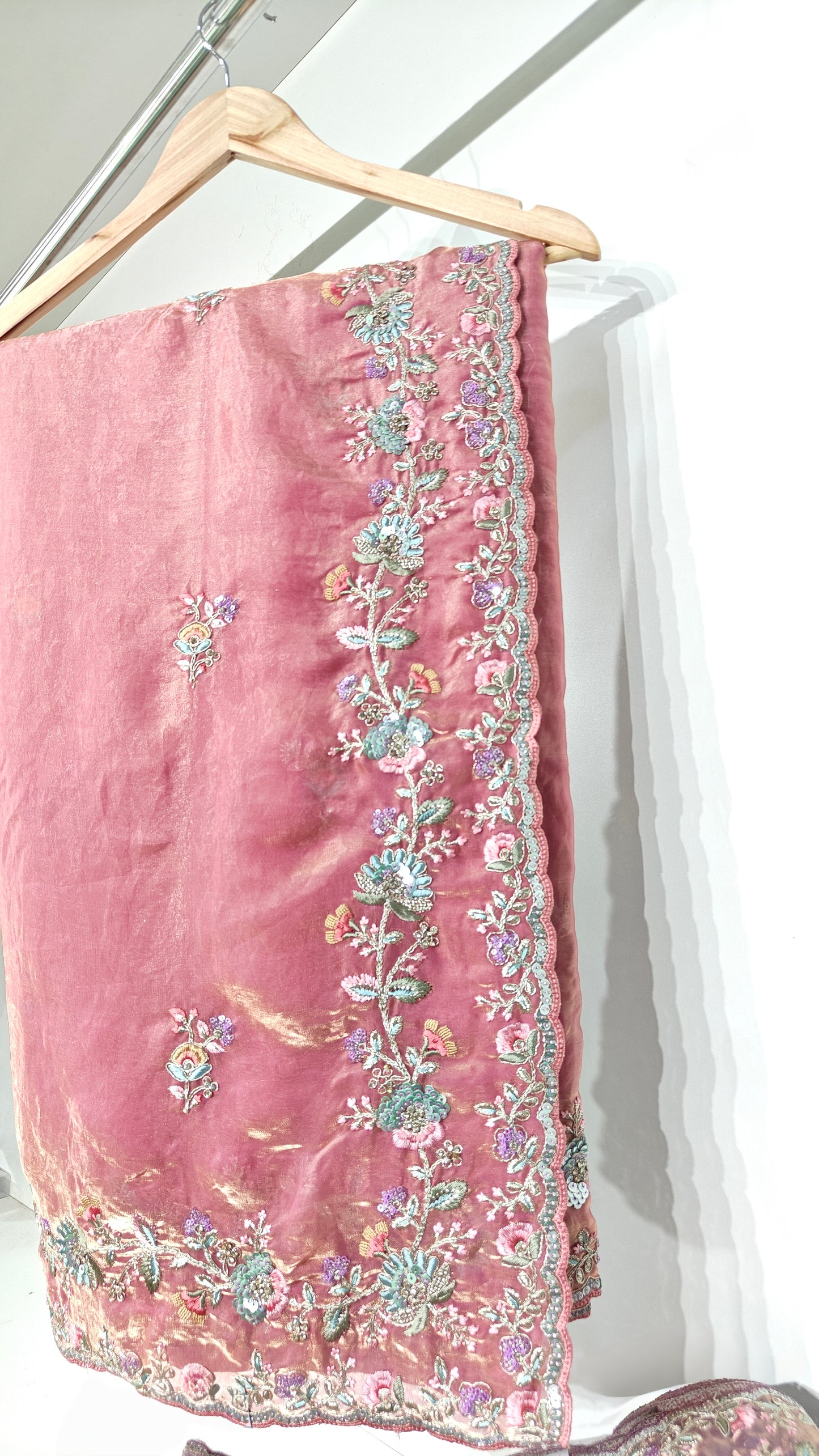 Blush Pink Satin Silk Saree