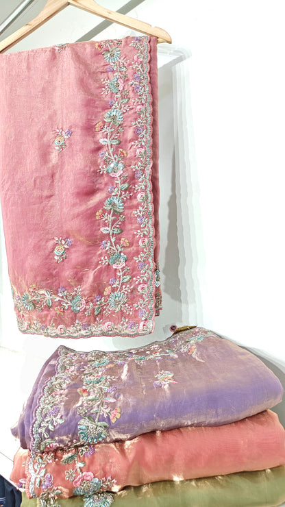Blush Pink Satin Silk Saree