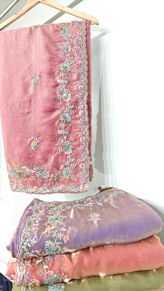 Blush Pink Satin Silk Saree