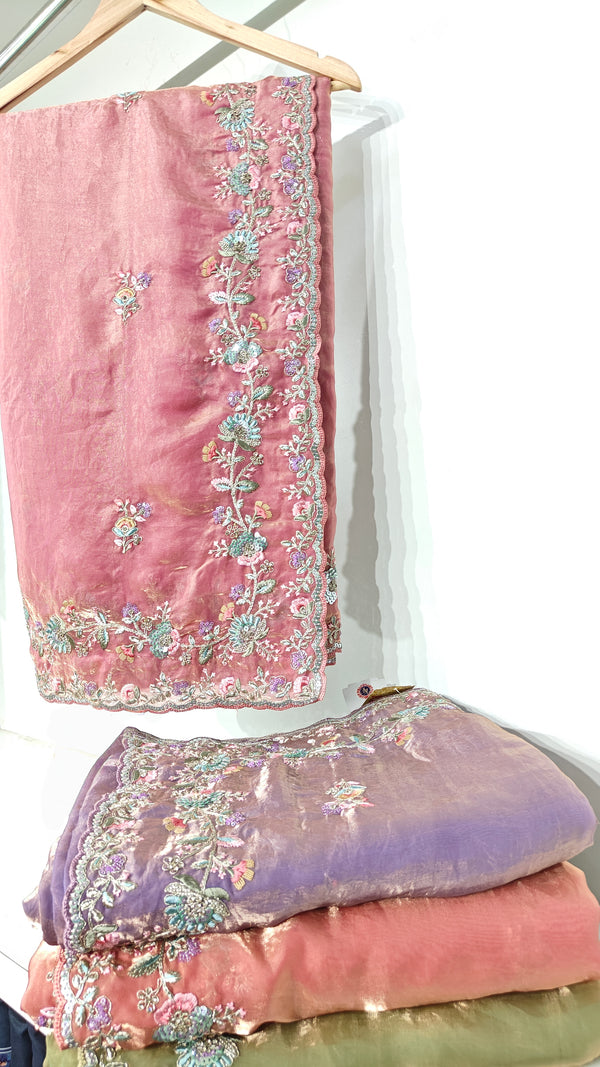 Blush Pink Satin Silk Saree