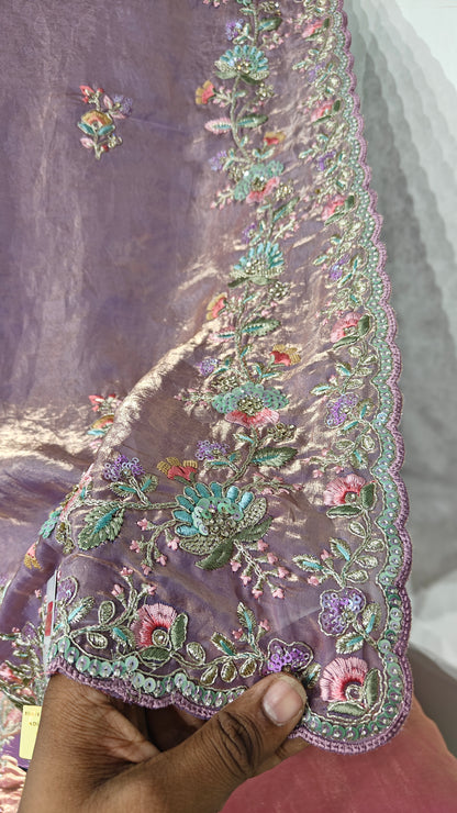 Dusty Lavender Satin Silk Saree